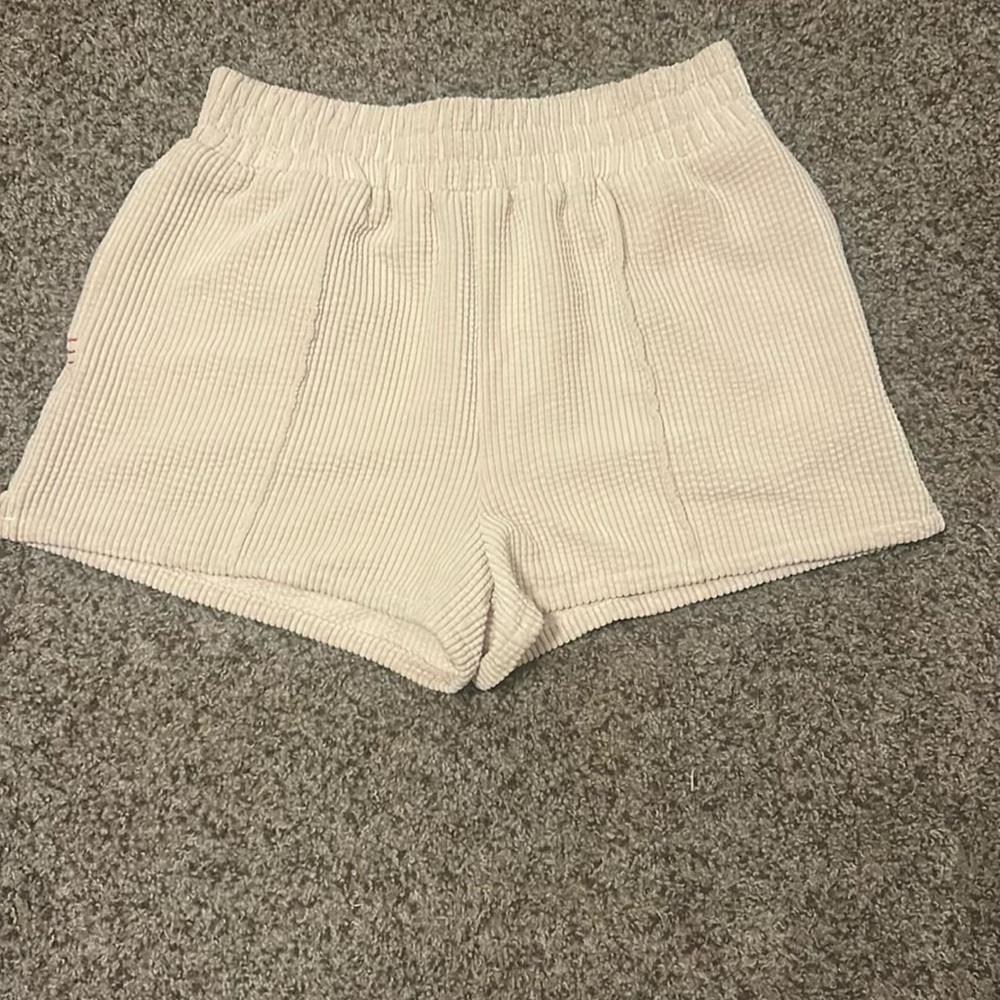 BDG Cream High Waist Shorts with Textured Fabric